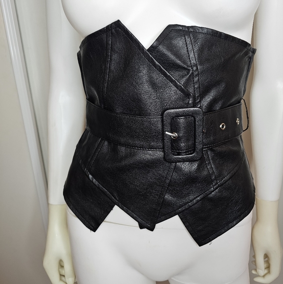 Womens Belted Faux Leather Corset Bustier Size S/M Sexy Clubwear - Picture 3 of 16